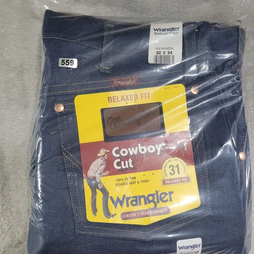 Wrangler Cowboy Cut Jeans Mens 32x34 Blue Relaxed Straight Raw Denim 1031MWZDN